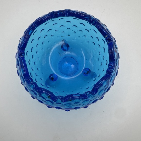 LE Smith Glass Blue Hobnail Rose Bowl Dish Vase 3 Footed Vintage Mid Century - Picture 4 of 8